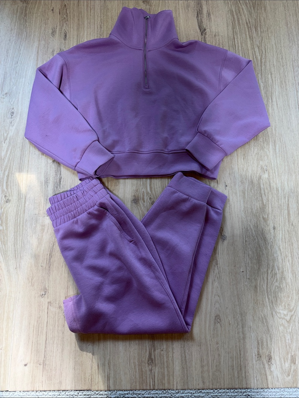Old Navy Purple Cropped Half-Zip Sweatshirt & Jogger Set size medium